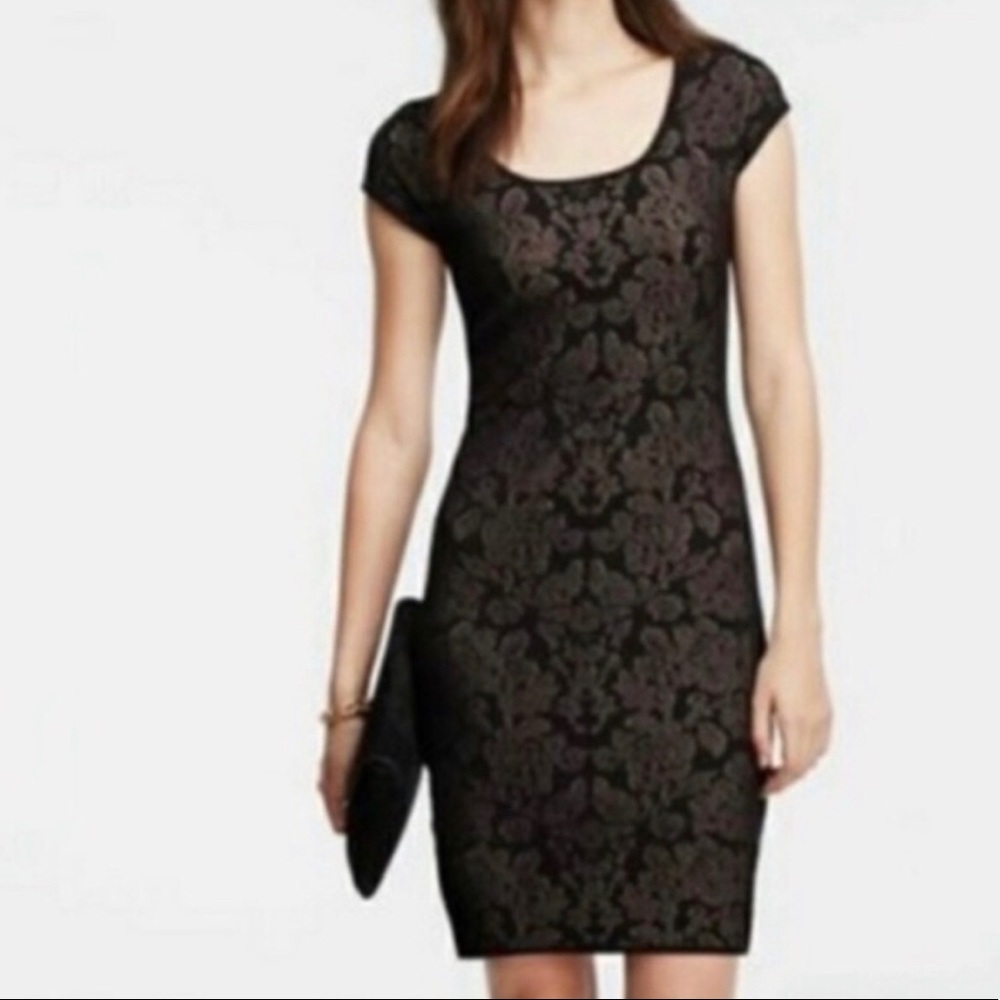 Ann Taylor Black Gold Floral Sheath Dress M